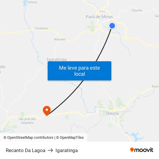 Recanto Da Lagoa to Igaratinga map