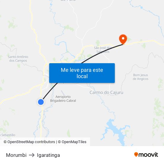 Morumbi to Igaratinga map