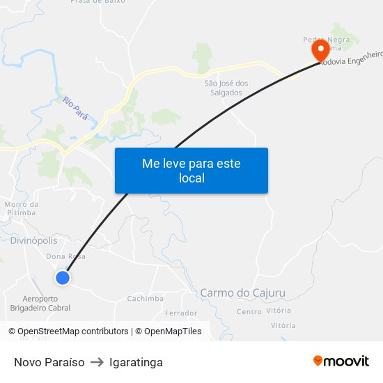 Novo Paraíso to Igaratinga map