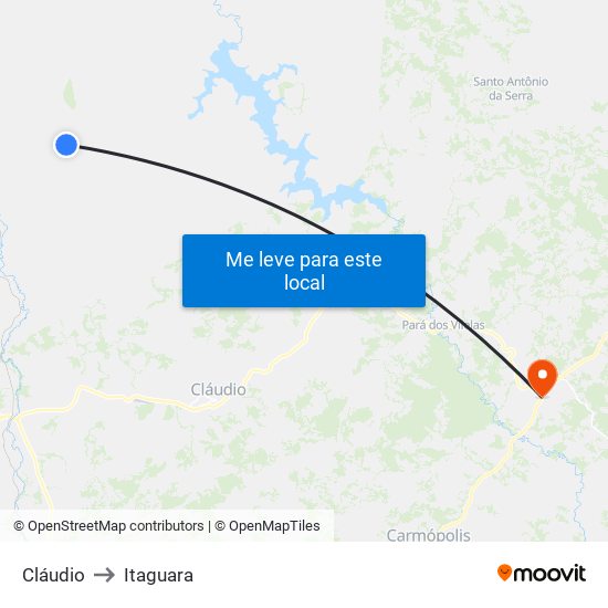 Cláudio to Itaguara map