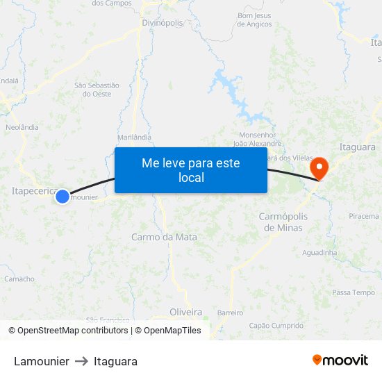 Lamounier to Itaguara map