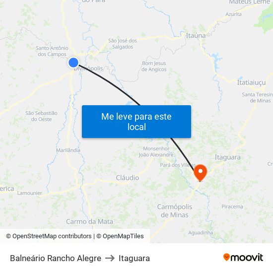 Balneário Rancho Alegre to Itaguara map