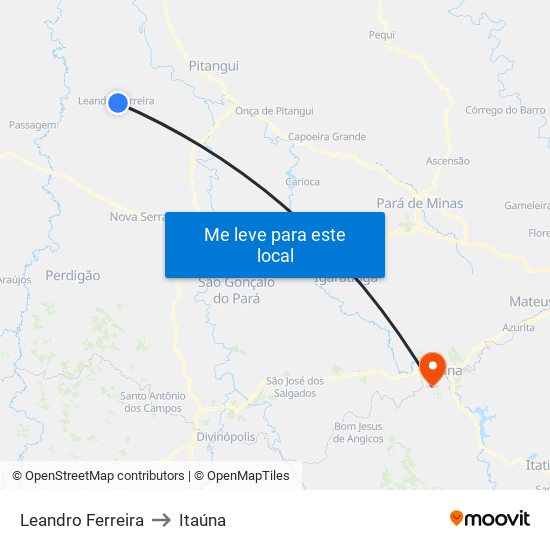 Leandro Ferreira to Itaúna map