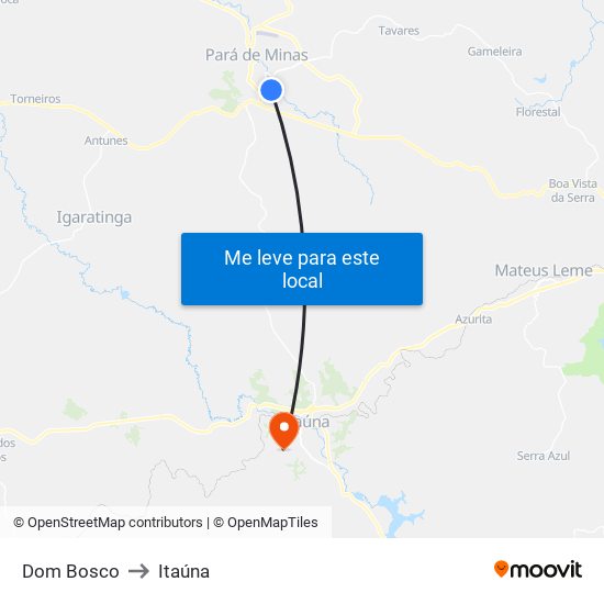 Dom Bosco to Itaúna map
