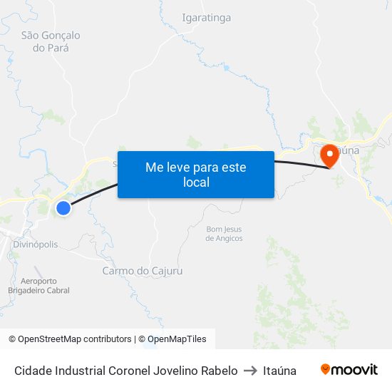 Cidade Industrial Coronel Jovelino Rabelo to Itaúna map