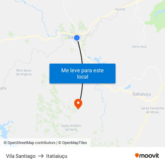 Vila Santiago to Itatiaiuçu map