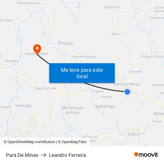 Pará De Minas to Leandro Ferreira map