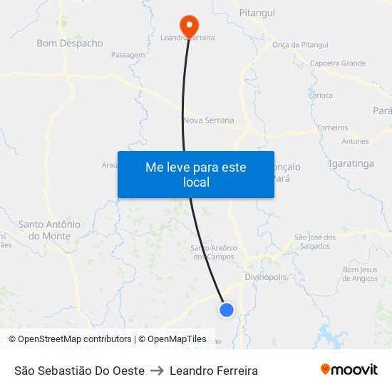 São Sebastião Do Oeste to Leandro Ferreira map
