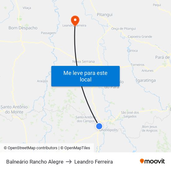 Balneário Rancho Alegre to Leandro Ferreira map
