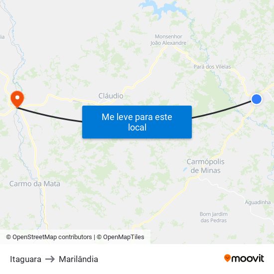 Itaguara to Marilândia map
