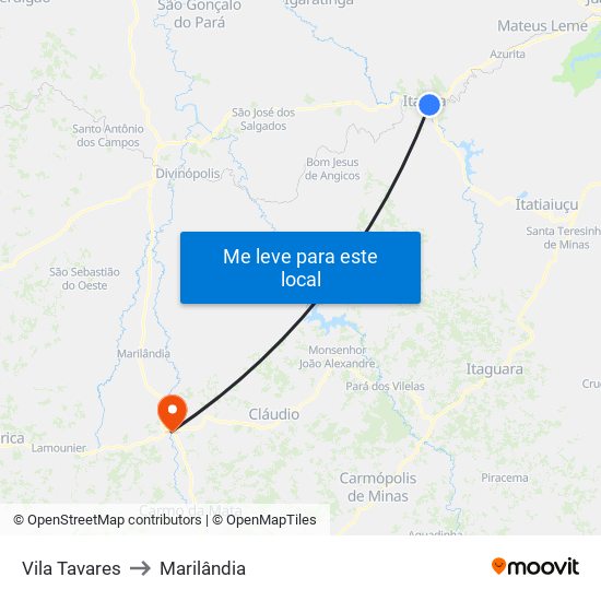 Vila Tavares to Marilândia map