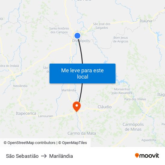 São Sebastião to Marilândia map