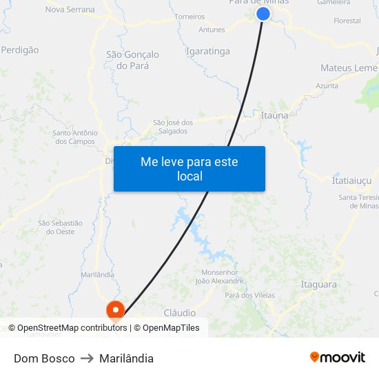 Dom Bosco to Marilândia map