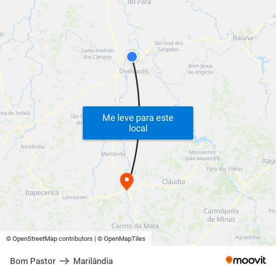 Bom Pastor to Marilândia map