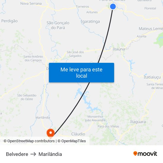 Belvedere to Marilândia map