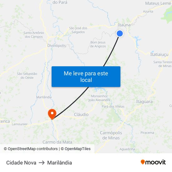 Cidade Nova to Marilândia map