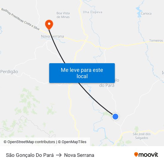 São Gonçalo Do Pará to Nova Serrana map