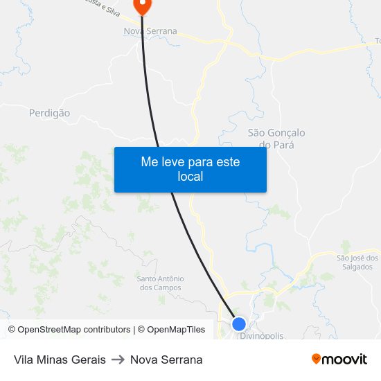 Vila Minas Gerais to Nova Serrana map