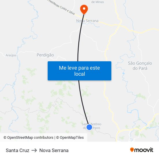 Santa Cruz to Nova Serrana map