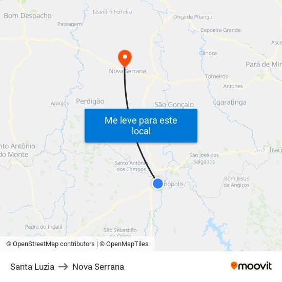 Santa Luzia to Nova Serrana map