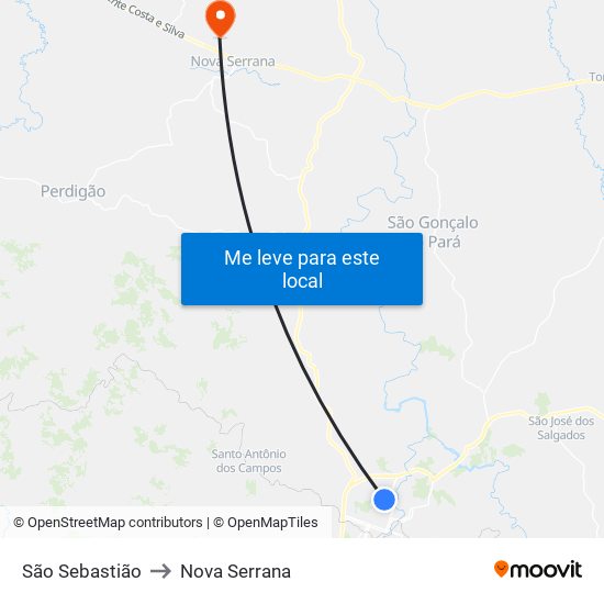 São Sebastião to Nova Serrana map