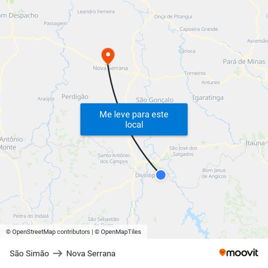 São Simão to Nova Serrana map