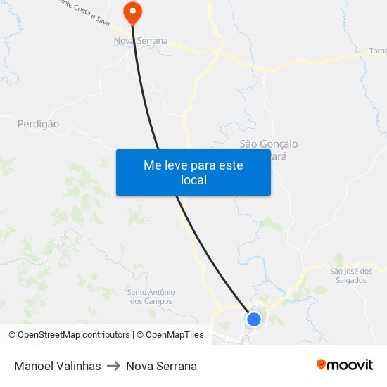 Manoel Valinhas to Nova Serrana map