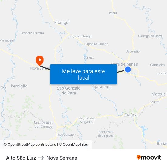 Alto São Luiz to Nova Serrana map
