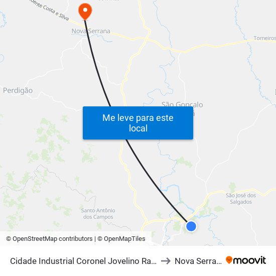 Cidade Industrial Coronel Jovelino Rabelo to Nova Serrana map