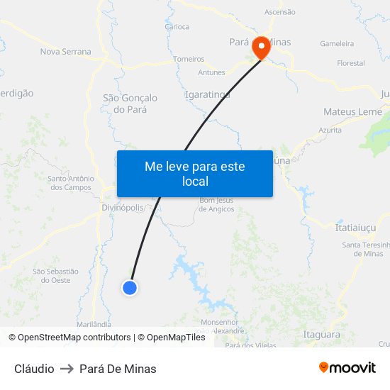 Cláudio to Pará De Minas map