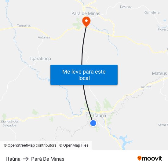 Itaúna to Pará De Minas map