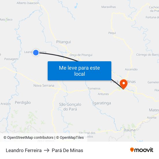 Leandro Ferreira to Pará De Minas map