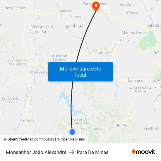 Monsenhor João Alexandre to Pará De Minas map