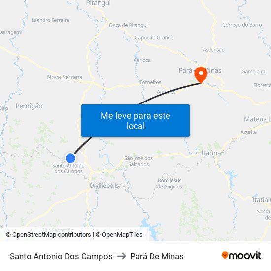 Santo Antonio Dos Campos to Pará De Minas map