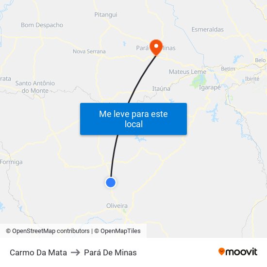 Carmo Da Mata to Pará De Minas map