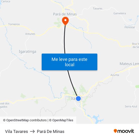 Vila Tavares to Pará De Minas map