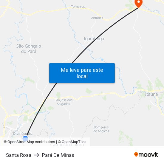 Santa Rosa to Pará De Minas map