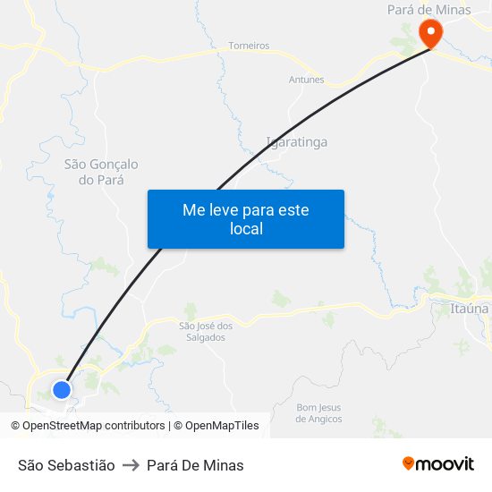 São Sebastião to Pará De Minas map