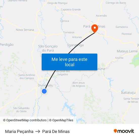 Maria Peçanha to Pará De Minas map