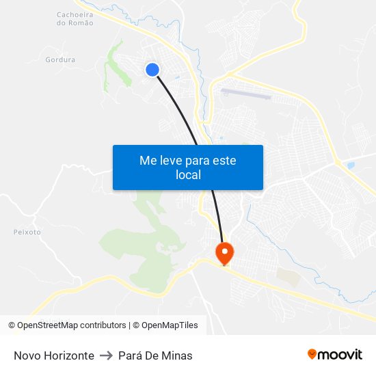 Novo Horizonte to Pará De Minas map