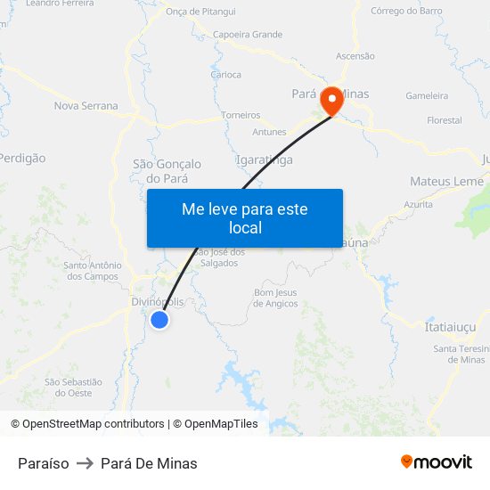 Paraíso to Pará De Minas map