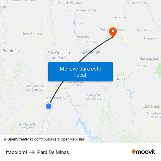 Itacolomi to Pará De Minas map