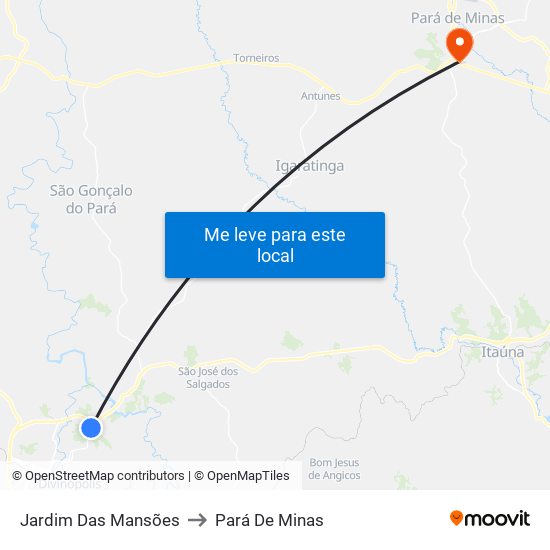 Jardim Das Mansões to Pará De Minas map