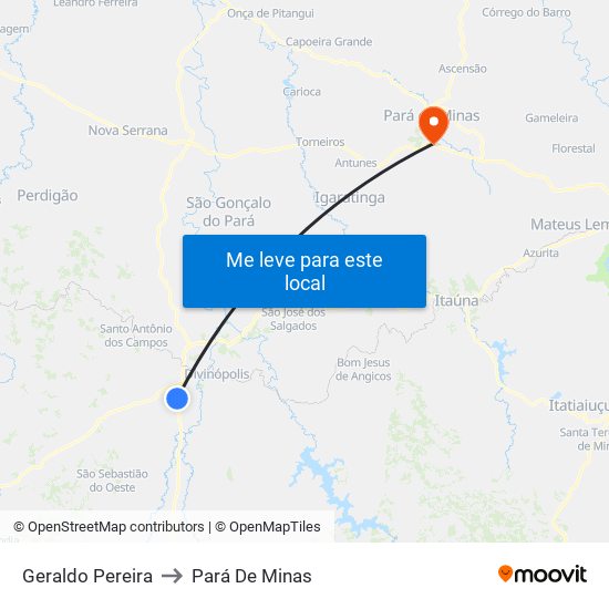 Geraldo Pereira to Pará De Minas map