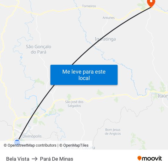 Bela Vista to Pará De Minas map