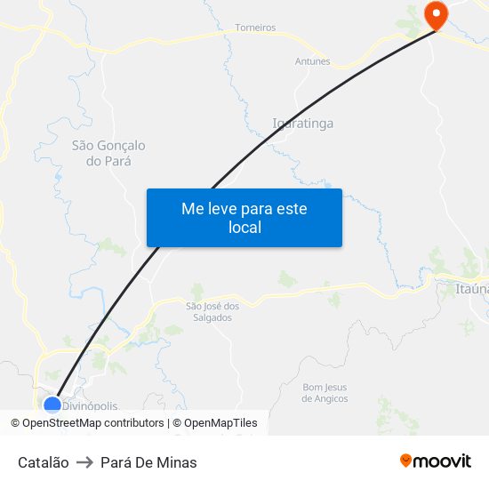 Catalão to Pará De Minas map