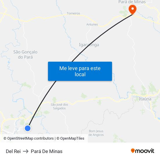 Del Rei to Pará De Minas map