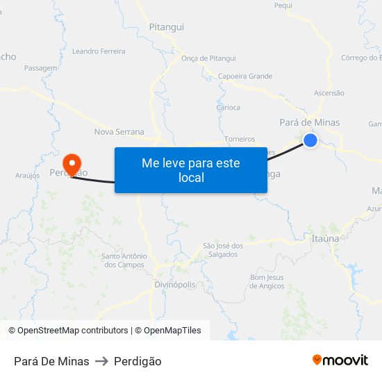 Pará De Minas to Perdigão map