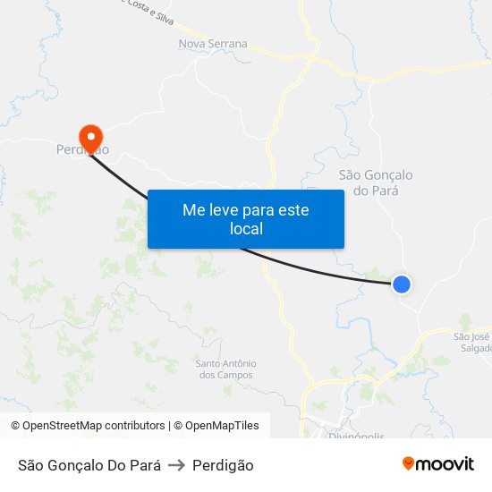 São Gonçalo Do Pará to Perdigão map