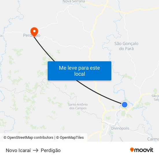 Novo Icaraí to Perdigão map